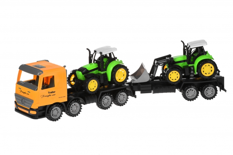 Same Toy Машинка инерционная Super Combination Тягач (желтый) с трактором и бульдозером