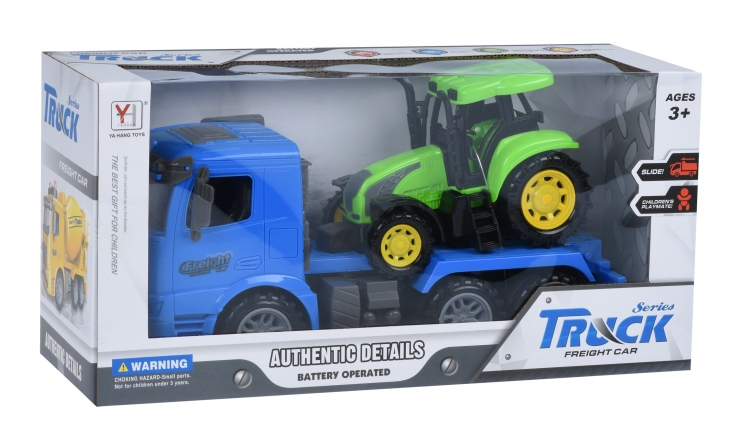 Same Toy Машинка инерционная Truck Тягач (синий) с трактором