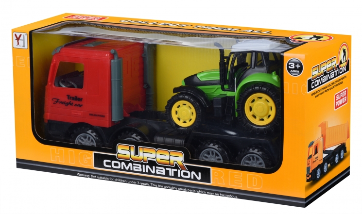 Same Toy Машинка инерционная Super Combination Тягач (красный) с трактором