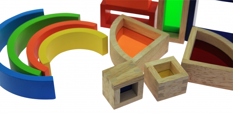 goki Конструктор деревянный Радужные строительные блоки с окнами